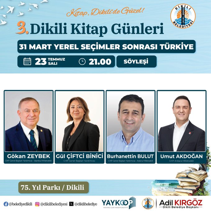 CHP 3. Dikili Kitap Günleri'nde 31 Mart Yerel Seçimleri Sonrası Türkiyeyi Değerlendirecek