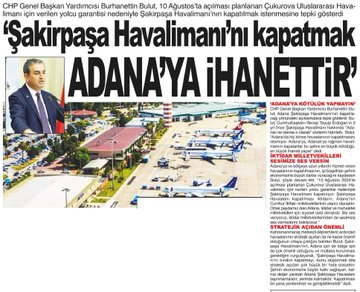 Adana Şakirpaşa Havalimanı'nın Kapatılmasına Sert Eleştiri