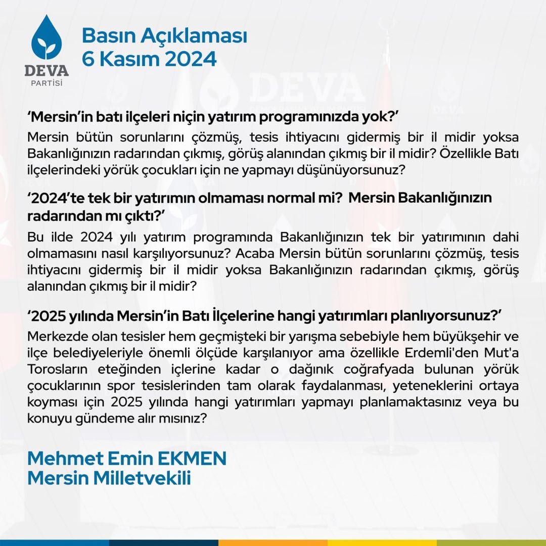 Mersin'in Sorunları ve Çözüm İhtiyaçları Üzerine Mehmet Emin Ekmen'den Önemli Açıklamalar