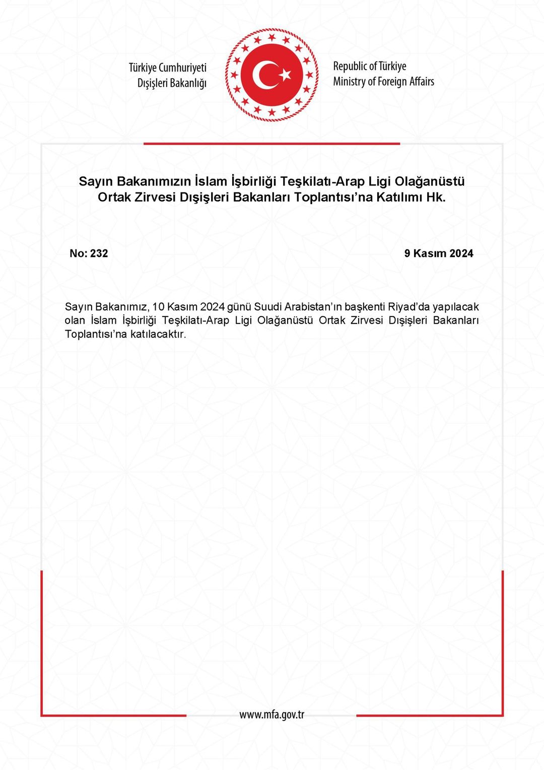 
    Dışişleri Bakanı, İslam İşbirliği Teşkilatı ve Arap Ligi Zirvesine Katıldı
  